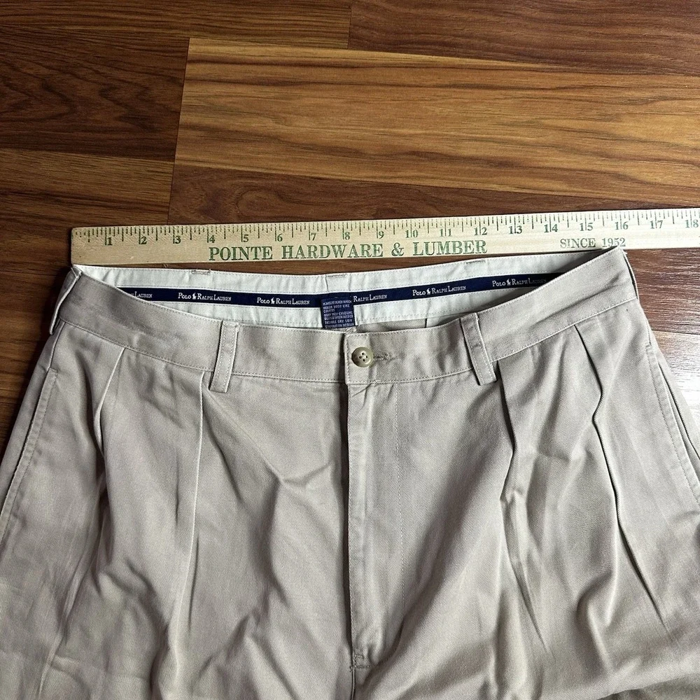 Vintage Polo Ralph Lauren Andrew Pants Mens 34x32 Khaki Chino Preppy Pleated